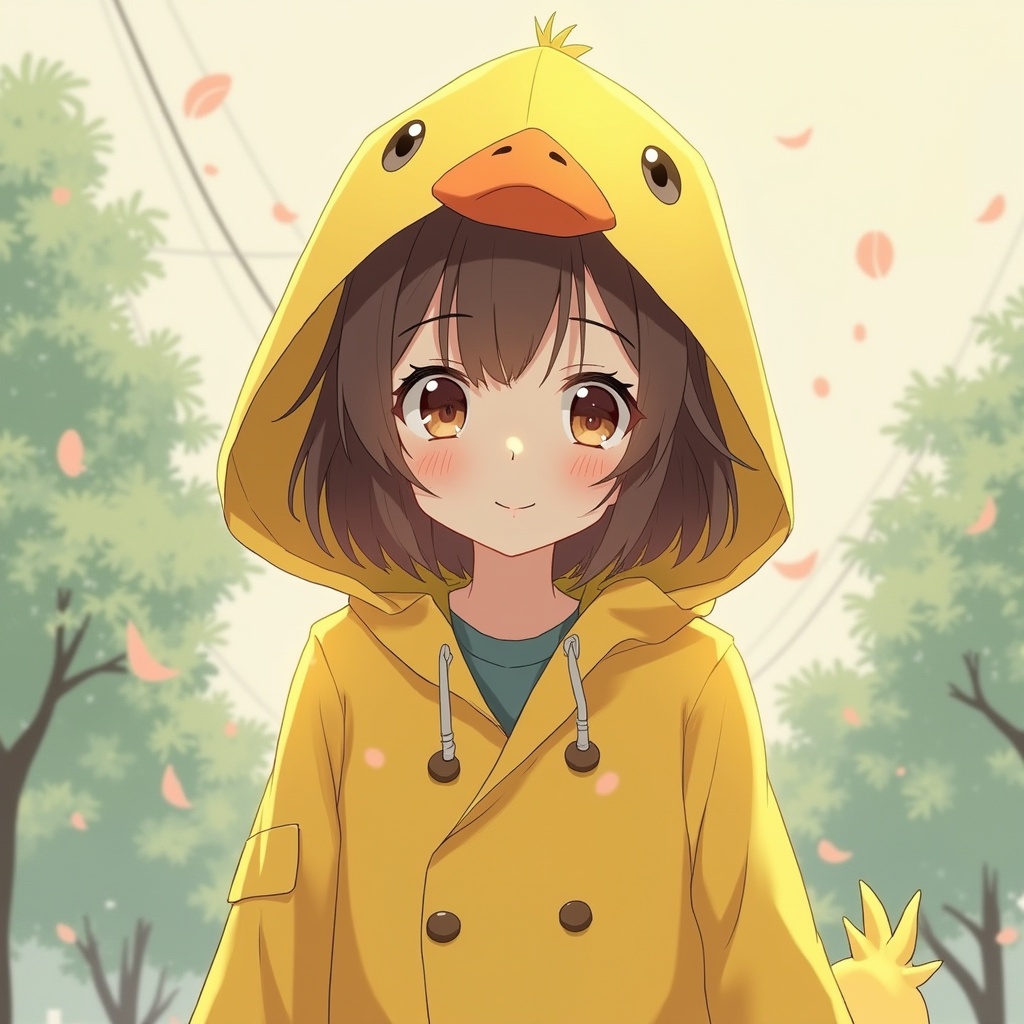 Girl in Duck-Themed Raincoat