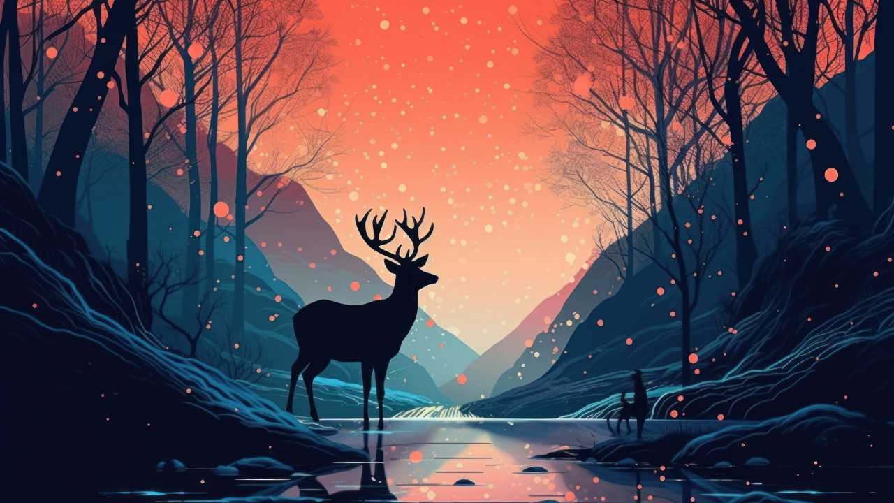 Deer Silhouette Mountain Forest Nature Minimalist .jpg