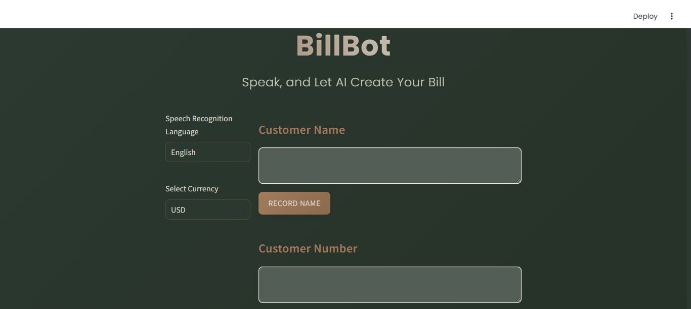 BillBot Main Interface