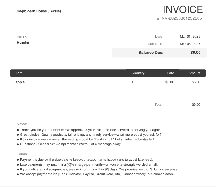 Invoice on Mobile